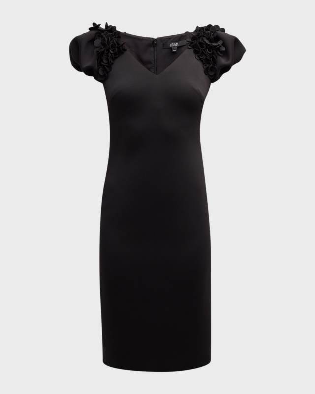 Petal Puff-Sleeve Bodycon Midi Dress